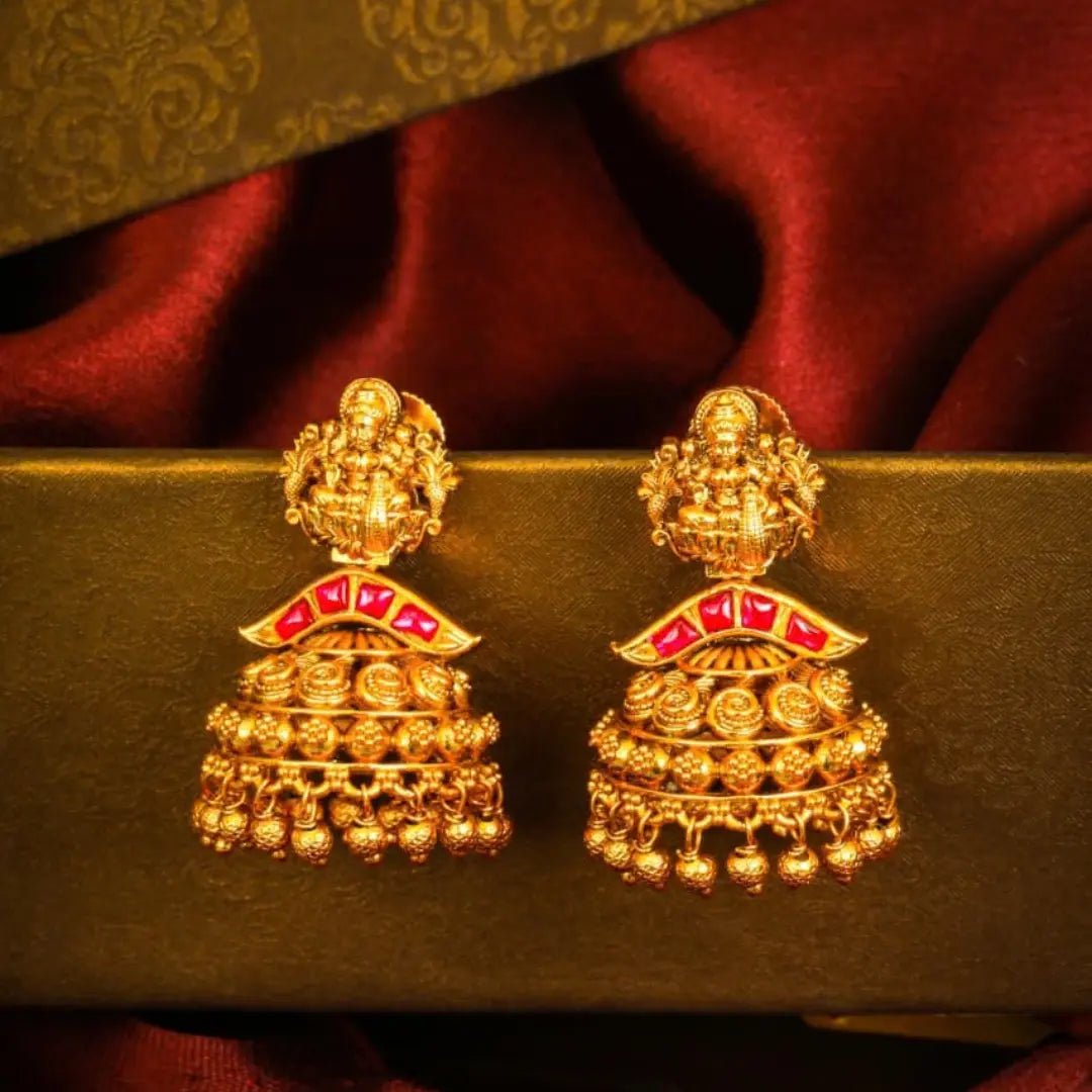 Gold jhumka earrings South Indian temple style 1 gram gold plated — South Temple Jewellery