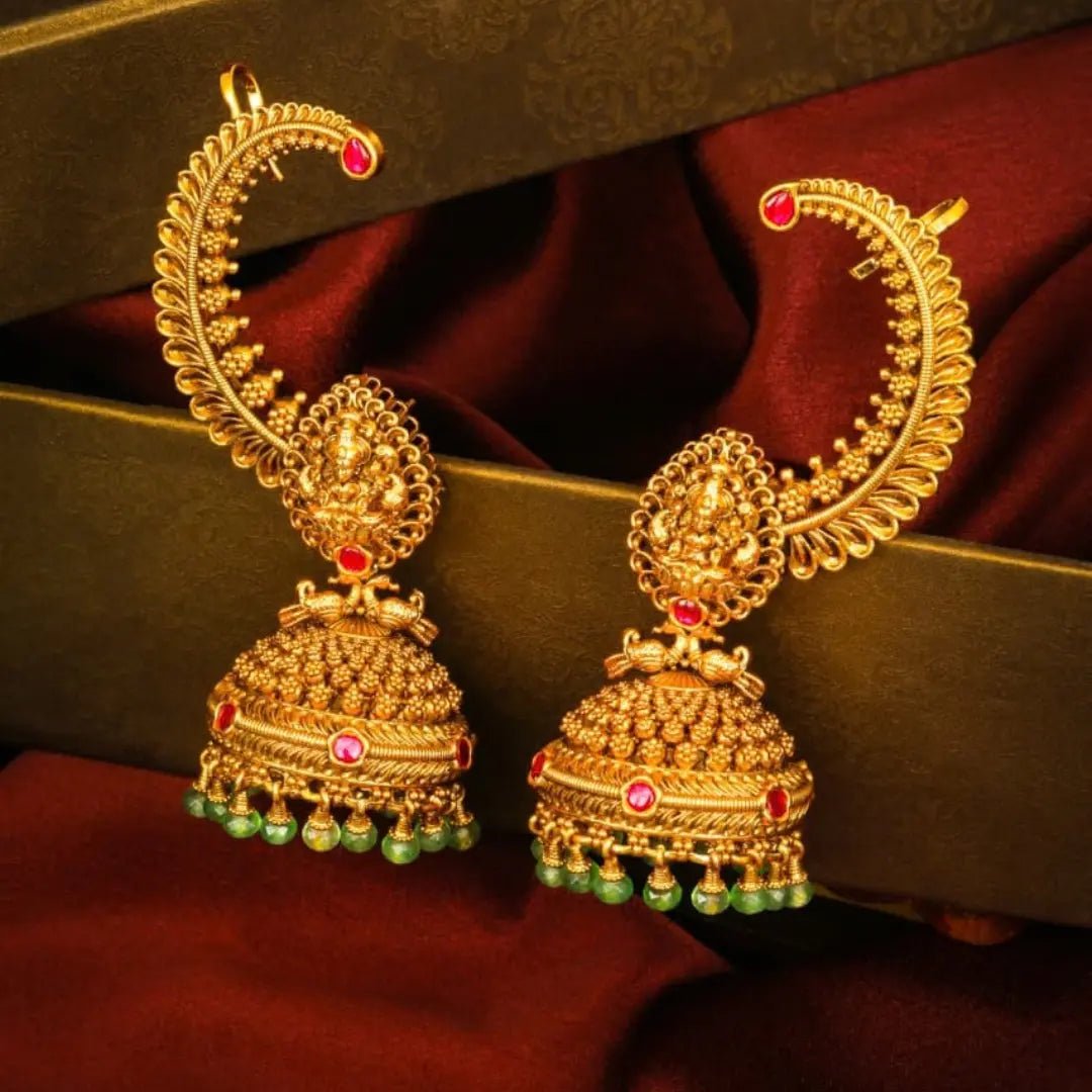 Kemp stone temple jhumka earrings gold plated South India — South Temple Jewellery